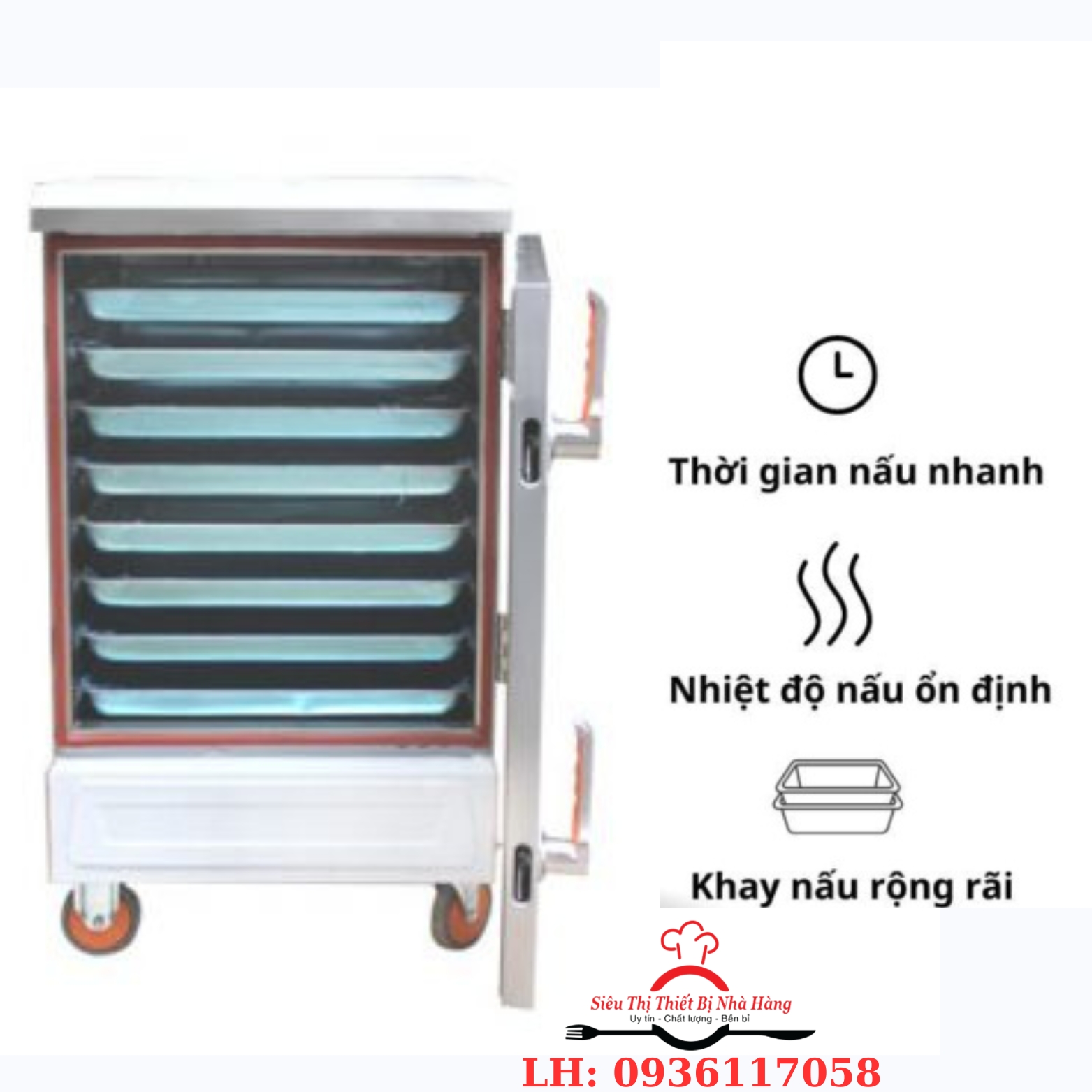 Tủ nấu cơm công nghiệp 8 khay dùng điện